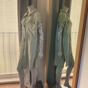 Light green linen shirt dress